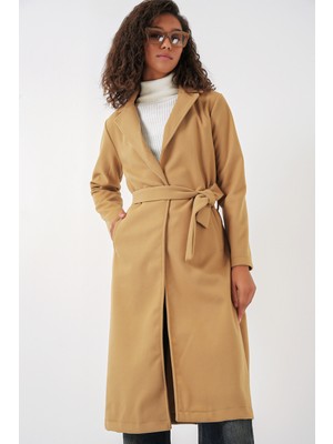 Bigdart Kadın Kruvaze Yaka Kaşe Kaban Kalın Siyah Astar ile 9118 Model