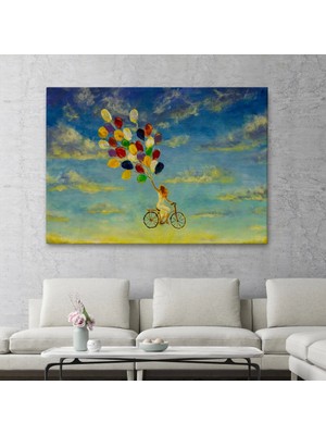 Marsilyan- Renkli Balonlar Ile Uçan Bisikletli Kız Kanvas TABLO-5036