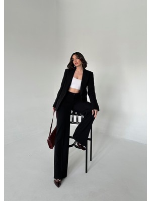 Vuntal Butik Blazer Takım Elbise Tek Düğme Ceket Kemerli Pantalon 9478-24