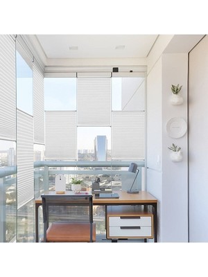 Yapıştırma Sistem Cam Balkon Perdesi Beyaz Plise Perde Delik Yok - Ofis Perdesi - Mutfak Perdesi