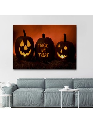 Marsilyan- Cadılar Bayramı Korkunç Kabak Kanvas Dekoratif Duvar TABLOSU-5201