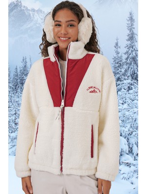 5194 Kadın Peluş Mont Ceket - Bordo