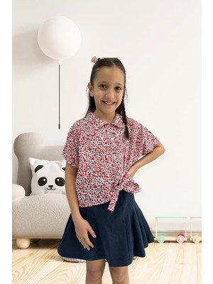 By Kübra Kids Çiçek Desenli Kısa Kollu Kız Çocuk Gömlek 1849