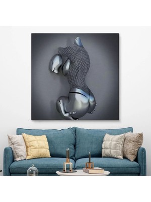 Marsilyan- Kanvas Tablo, Gri ve Gümüş Duvar Dekoru, Aşk Sanatı, 3D Efektli Gümüş İNSAN-5349