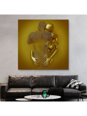 Marsilyan- Metalik 3D Efektli Altın Insan Kanvas Tablo, Modern Duvar DEKORU-5368