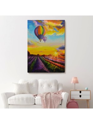 Marsilyan- Lavanta Bahçesi Üzerinde Uçan Hava Balonu Yağlıboya Görünüm Kanvas Duvar TABLOSU-5940