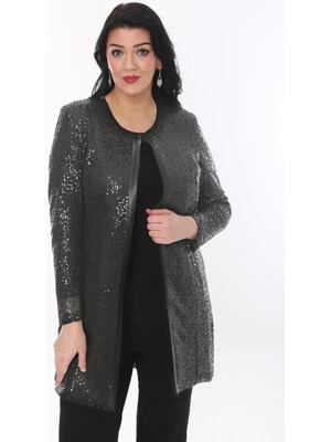 Büyük Beden 3786 Antrasit Ceket+Bluz Takım