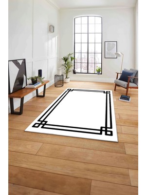 Napoli Home Çerçeveli Geçişli Çizgi Detaylı Yıkanabilir Kaymaz Yolluk Mutfak Salon Halısı, Çerçeveli-54-Beyaz,