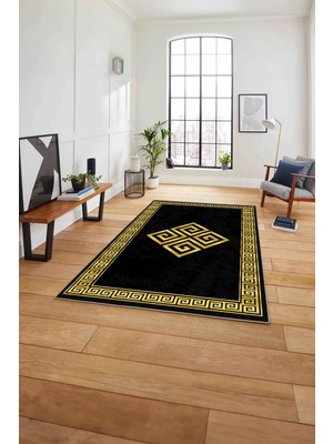 Napoli Home Çerçeveli Vektörel Desenli Yıkanabilir Kaymaz Yolluk Mutfak Salon Halısı, Çerçeveli-82-Antrasit,