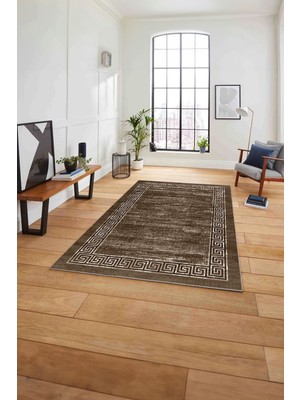 Napoli Home Çerçeveli Klasik Modern Yıkanabilir Kaymaz Yolluk Mutfak Salon Halısı, Çerçeveli-96-Kahve,