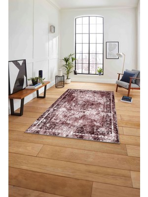 Napoli Home Çerçeveli Dekoratif Baskılı Yıkanabilir Kaymaz Yolluk Mutfak Salon Halısı, Çerçeveli-89-Bordo,