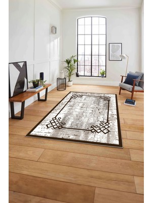 Napoli Home Çerçeveli Akrilik Desen Detaylı Yıkanabilir Kaymaz Yolluk Mutfak Salon Halısı, Çerçeveli-126-Kahve,