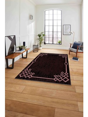 Napoli Home Çerçeveli Akrilik Desenli Yıkanabilir Kaymaz Yolluk Mutfak Salon Halısı, Çerçeveli-62-Bordo,