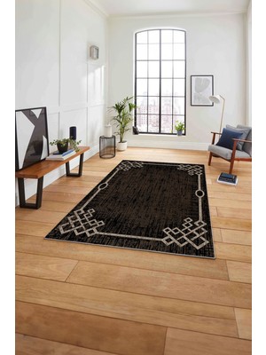 Napoli Home Çerçeveli Akrilik Desenli Yıkanabilir Kaymaz Yolluk Mutfak Salon Halısı, Çerçeveli-62-Kahve,