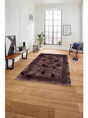 Napoli Home Çerçeveli Gül Detaylı Yıkanabilir Kaymaz Yolluk Mutfak Salon Halısı, Çerçeveli-108-Bordo,