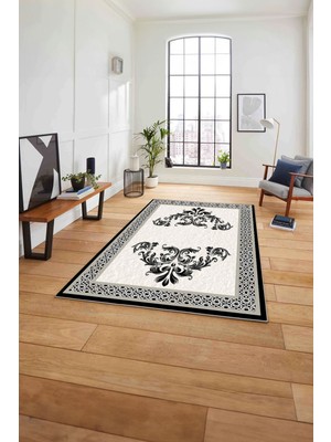 Napoli Home Çerçeveli Akrilik Motifli Yıkanabilir Kaymaz Yolluk Mutfak Salon Halısı, Çerçeveli-83-Bej,