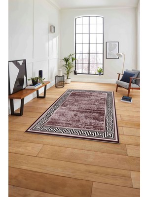 Napoli Home Çerçeveli Klasik Modern Baskılı Yıkanabilir Kaymaz Yolluk Mutfak Salon Halısı, Çerçeveli-106-Bordo,