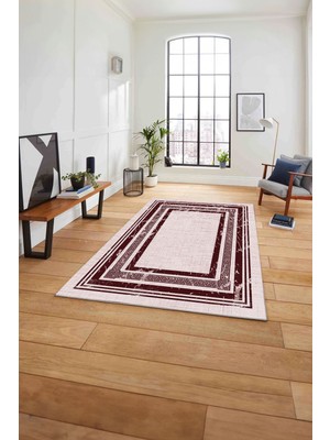 Napoli Home Çerçeveli Klasik Dekoratif Baskılı Yıkanabilir Kaymaz Yolluk Mutfak Salon Halısı,Çerçeveli-81-Bordo,