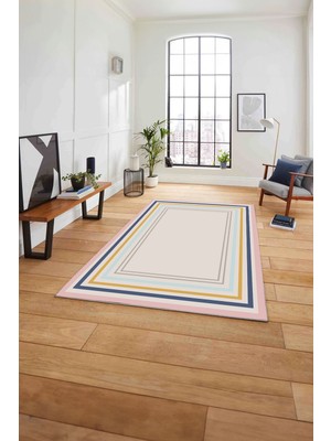Napoli Home Çerçeveli Modern Dijital Baskılı Yıkanabilir Kaymaz Yolluk Mutfak Salon Halısı, Çerçeveli-78-Renkli,