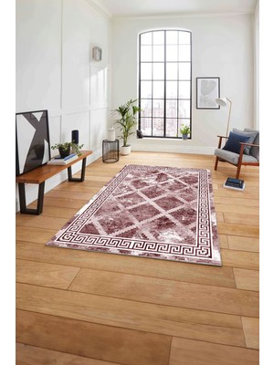 Napoli Home Çerçeveli Hasır Görünümlü Yıkanabilir Kaymaz Yolluk Mutfak Salon Halısı, Çerçeveli-112-Bordo,