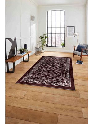 Napoli Home Çerçeveli Dörtgen Detaylı Yıkanabilir Kaymaz Yolluk Mutfak Salon Halısı, Çerçeveli-97-Bordo,