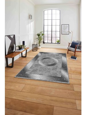 Napoli Home Çerçeveli Modern Göbekli Desen Yıkanabilir Kaymaz Yolluk Mutfak Salon Halısı, Çerçeveli-111-Gri,