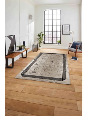 Napoli Home Çerçeveli Sade Mermer Desenli Yıkanabilir Kaymaz Yolluk Mutfak Salon Halısı, Çerçeveli-105-Bej,