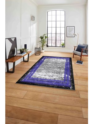 Napoli Home Çerçeveli Klasik Modern Yıkanabilir Kaymaz Yolluk Mutfak Salon Halısı, Çerçeveli-127-Mavi,