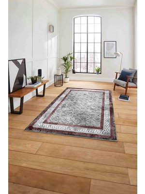 Napoli Home Çerçeveli Kupa Desenli Yıkanabilir Kaymaz Yolluk Mutfak Salon Halısı, Çerçeveli-118-Kırmızı,