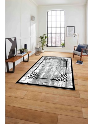 Napoli Home Çerçeveli Akrilik Desen Detaylı Yıkanabilir Kaymaz Yolluk Mutfak Salon Halısı, Çerçeveli-126-Gri,