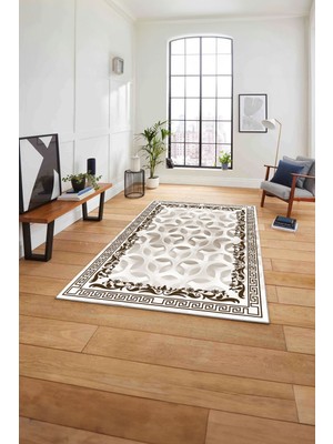 Napoli Home Çerçeveli Geleneksel Desen Yıkanabilir Kaymaz Yolluk Mutfak Salon Halısı, Çerçeveli-107-Kahve,
