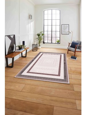 Napoli Home Çerçeveli Vektörel Klasik Model Yıkanabilir Kaymaz Yolluk Mutfak Salon Halısı, Çerçeveli-93-Bordo,