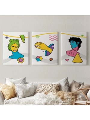 Marsilyan- Pop Art Renkli Dekoratif Duvar Tablosu Üçlü SET-ES-117
