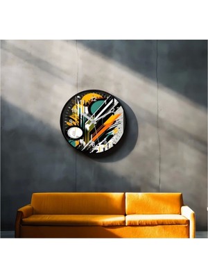 Marsilyan Dekoratif 3D Baskı Geometrik Desen Yuvarlak Duvar Saati -20