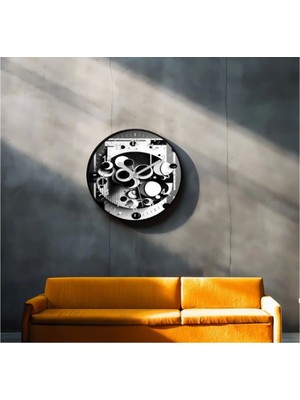 Marsilyan Dekoratif 3D Baskı Geometrik Desen Yuvarlak Duvar Saati -14