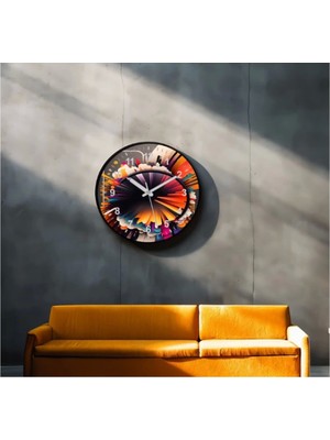 Marsilyan Dekoratif 3D Baskı Geometrik Desen Yuvarlak Duvar Saati -30