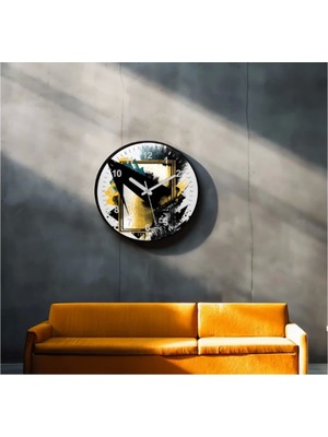 Dekoratif 3D Baskı Geometrik Desen Yuvarlak Duvar Saati -40
