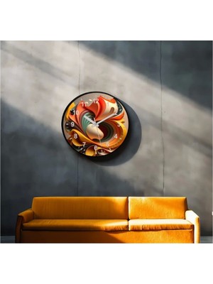 Dekoratif 3D Baskı Geometrik Desen Yuvarlak Duvar Saati -85