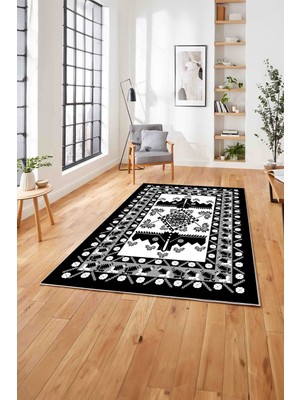 Napoli Home Etnik Afgan Model Dijital Baskılı Yıkanabilir Kaymaz Yolluk Mutfak Salon Halısı, Etnik-31-Gri,