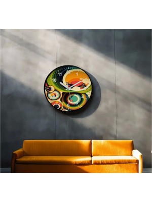 Dekoratif 3D Baskı Geometrik Desen Yuvarlak Duvar Saati -112