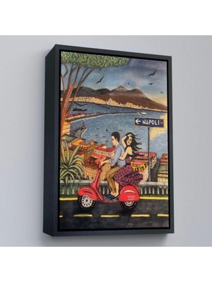 Marsilyan- Çerçeveli Napoli De Motorlu Aşıklar TABLOSU-7894