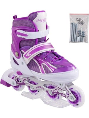 Mavi Ayarlanılabilir 2+2 Işıklı Metal Alıştırma Pateni Çanta Hediyeli