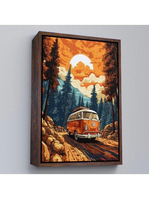 Marsilyan- Çerçeveli Retro Volkswagen Minibüs ve Manzara TABLOSU-7811