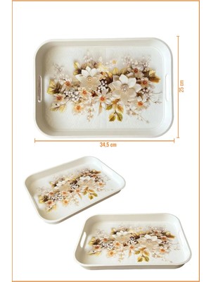 Ezmk Ev Gereçleri Tepsi / Çay Kahve Sunum Tepsisi / Beyaz / 34,5X25 cm / 1 Adet