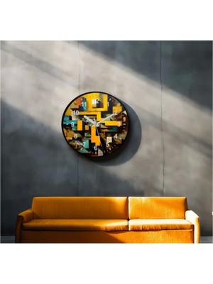 Dekoratif 3D Baskı Geometrik Desen Yuvarlak Duvar Saati -109