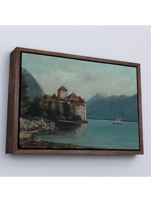 Marsilyan- Çerçeveli Gustave Courbet - Cenevre Gölü'ndeki Chillon Kalesi TABLO-7094