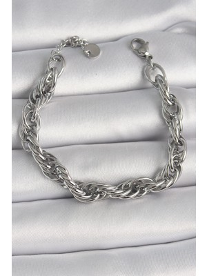 Ezo Concept 316L Çelik Gümüş Renk Burgu Zincir Model Kadın Bileklik