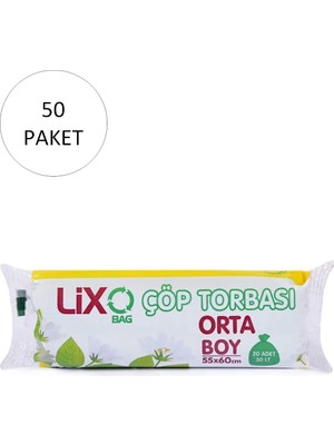 Lixo Orta Boy Çöp Torbası 55 x 60 cm 20 Li Rulo x 50 Paket = 1.000 Adet (Mavi)