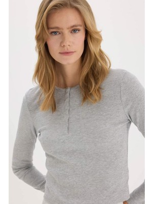 DeFacto Coool Fitted Düğmeli Yaka Ribana Uzun Kollu Tişört E7680AX25SP