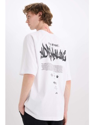 DeFacto %100 Pamuk Loose Fit Bisiklet Yaka Sırt Baskılı Kısa Kollu Tişört D7356AX25SP